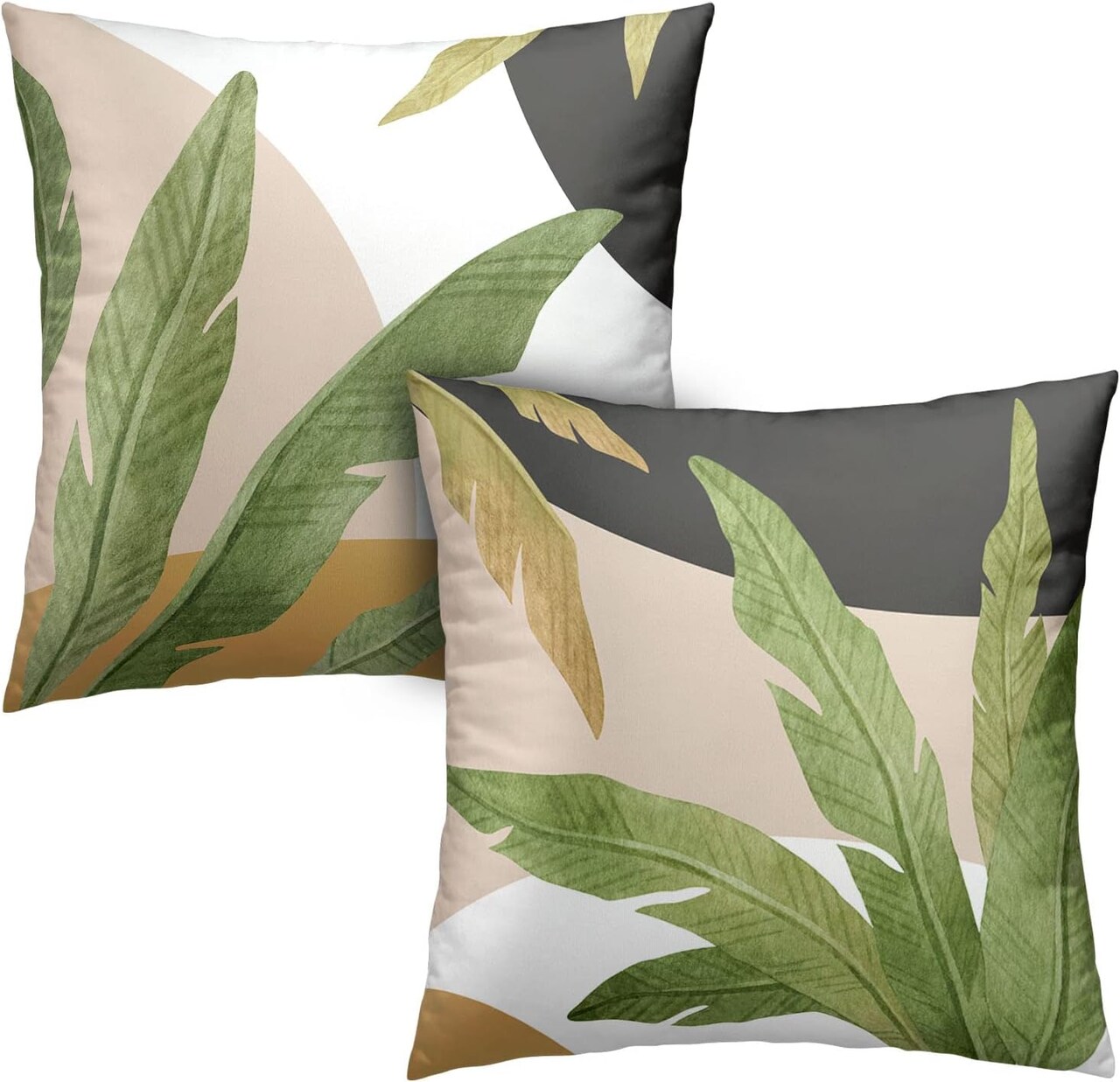 Green Leaves Spring Summer Throw Pillow Covers Geometric Palm Tree Pillow Covers 18x18 Set of 2 Modern Home Decor Room Tropical Outdoor Decorative Pillowcase for Sofa Bed Couch